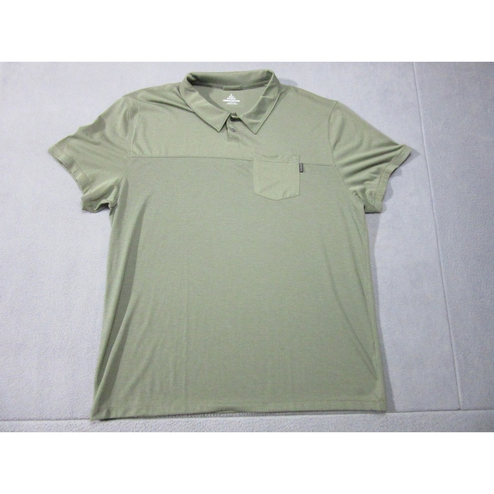Prana Shirt Mens 2XL Green Polo Performance Stretch Lightweight Pocket Outdoor